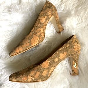 Vintage Valerie Stevens España Gold Inlay Cork Chunky Heels 10